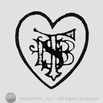 Monogram of letters T, B and S inside a heart.