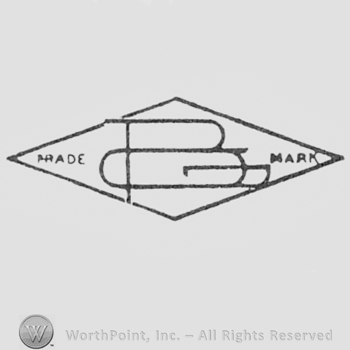 Monogram of letters P,B and G inside a diamond.