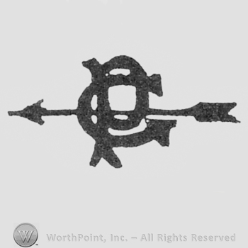 Monogram of letters P and C pierced by an arrow.