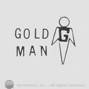 Words GOLD MAN written next to the shape of a human body with letter G on its chest.