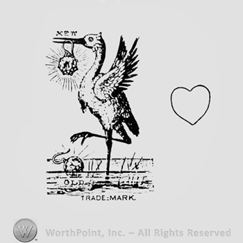 Bird with one earring in its beak and the pair on the ground; a heart on the right and TRADE MARK written bellow.