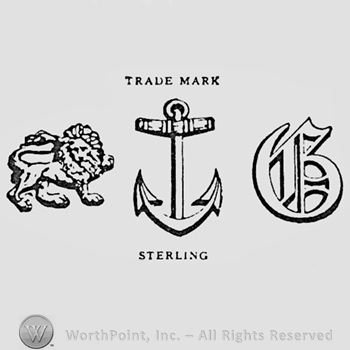 Lion, anchor and monogram of letters G and B; TRADE MARK written above and STERLING written bellow.