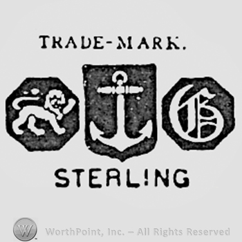 Lion, anchor and monogram of letters G and B; TRADE MARK written above and STERLING written bellow.