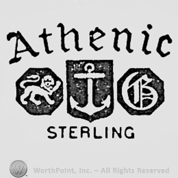 Lion, anchor and monogram of letters G and B; ATHENIC written above and STERLING written bellow.