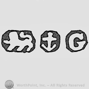 Lion, anchor and letter G.