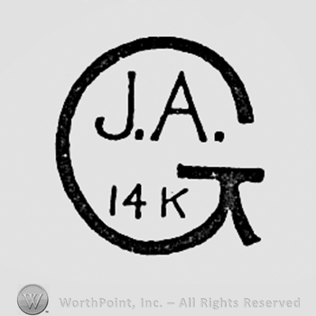 Letters J. A. 14k, all inside letter G.