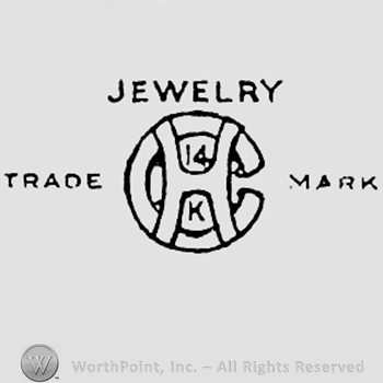 Word JEWELRY written above the monogram of letters HC; TRADE MARK written one side and another.