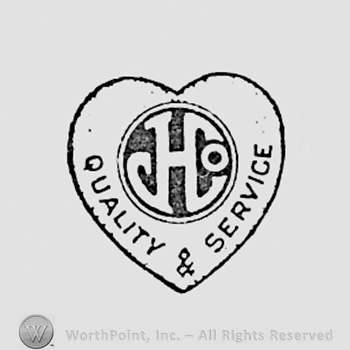 Monogram of letters HJCO inside a circle; words QUALITY & SERVICE written around the circle; all inside a heart.