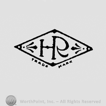 Monogram of letters HR inside a diamond.