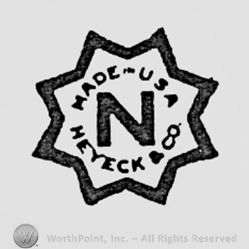 Letter N and words HEYECK & CO MADE IN USA, all inside a shape like a sun.