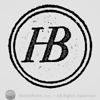 Monogram of letters H and B, inside a circle.