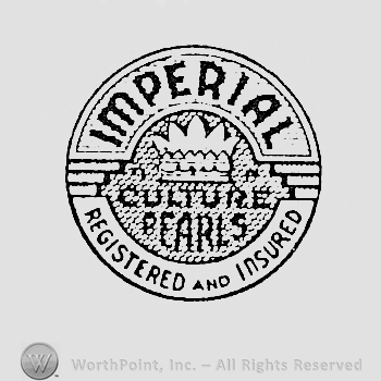 A crown and words IMPERIAL CULTURE PEARLS REGISTERED AND INSURED, all inside a circle.