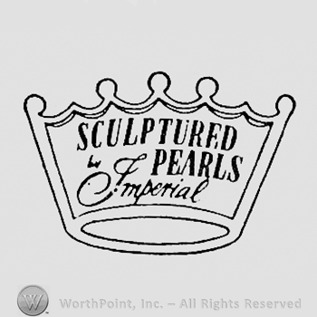 Words SCULPTURED PEARLS IMPERIAL written on a crown.