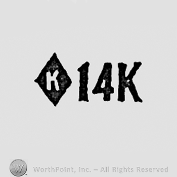 Letter K inside a diamond, and 14K written on the right.