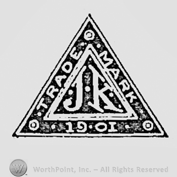 Letters J and K inside a triangle; words TRADE MARK 1901 written on the edge, all inside another triangle.
