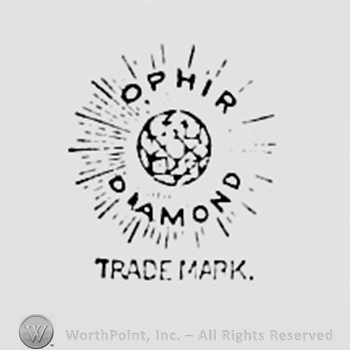 Words OPHIR DIAMOND TRADE MARK written around a diamond.
