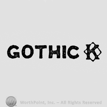 Word GOTHIC, letter K and a diamond behind.
