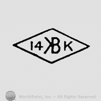 Number 14, and monogram of letters K and B, all inside a diamond.