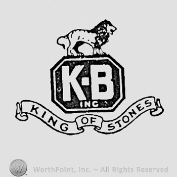 Letters K and B inside a dark square; lion above and words KING OF STONES written bellow.