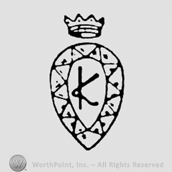 Letter K inside a shape like a tear; Crown above.