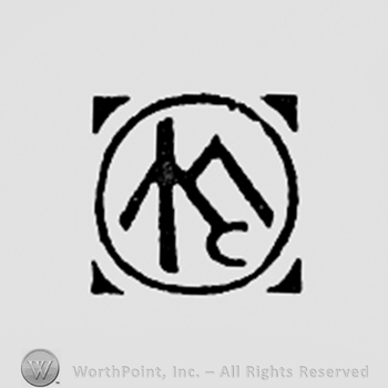 Monogram letters inside a circle.