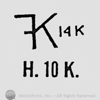 Monogram of letters FK, number 14 and letter K, letter H number 10 and letter k.