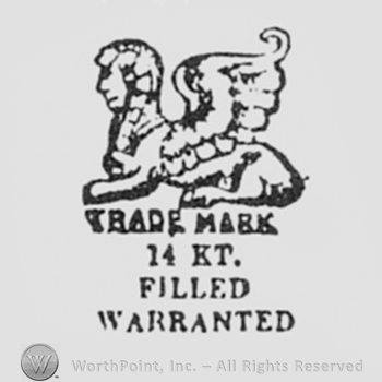 Winged animal with human head; words TRADE MARK 14KT FILLED WARRANTED written bellow.