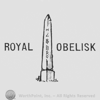 An obelisk and words ROYAL OBELISK written one side and another.