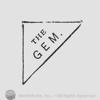Word THE GEM inside a triangle.