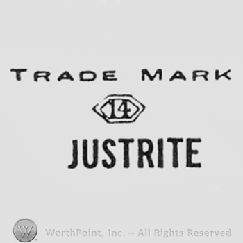 Words TRADE MARK, 14K, JUSTRITE.