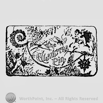 Picture with a garden and flowers, two angels and words THE CLAUSTRA PIN.