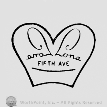 Word LONA in mirror, word FIFTH AVE written bellow, all inside a shape like a crown.