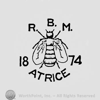 Fly, letters R.B.M., year 1874 and wortd ATRICE.