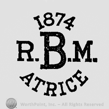 Letters R,B,M, year 1874 and word ATRICE.