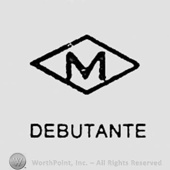 Letter M inside a diamond and word DEBUTANTE written bellow.