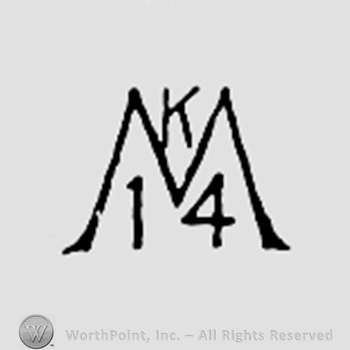Monogram of letters m and K and number 14.