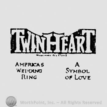 Word TWINHEART and text AMERICA'S WEDDING RING A SYMBOL OF LOVE.