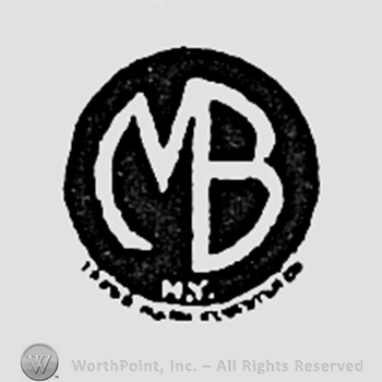 Monogram of letters MB insidea dark circle.