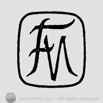 Monogram of letters FM inside a square.