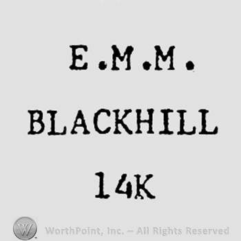 Letters E.M.M., word BLACKHILL and 14K.