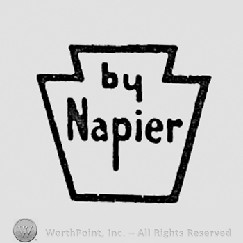 Words BY NAPIER inside a shape like a vase.
