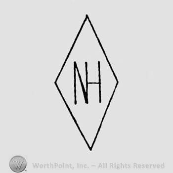 Monogram of letters N and H inside a diamond.