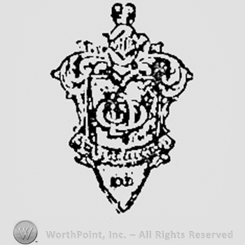 Monogram of letters on a shield.