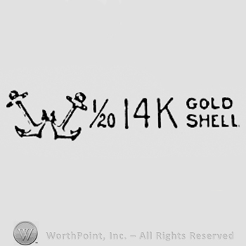 Two anchors, 1/20, 14K and words GOLD SHELL.