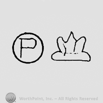 Letter P inside a circle and a flower.
