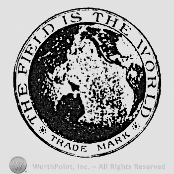 Shape inside a circle and words THE FIELD IS THE WORLD TRADE MARK.