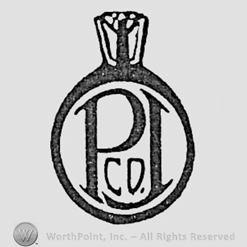 Letters PJ and CO inside a diamond ring.