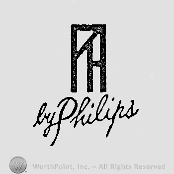 Lines in the shape of a rectangle above written words BY PHILIPS.