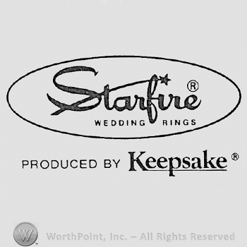 Words STARFIRE WEDDING RINGS inside an oval; words PRODUCED BY KEEPSAKE written bellow.
