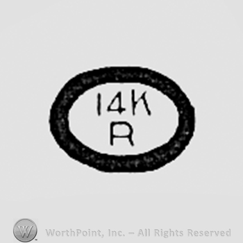 14K and letter R inside an oval.